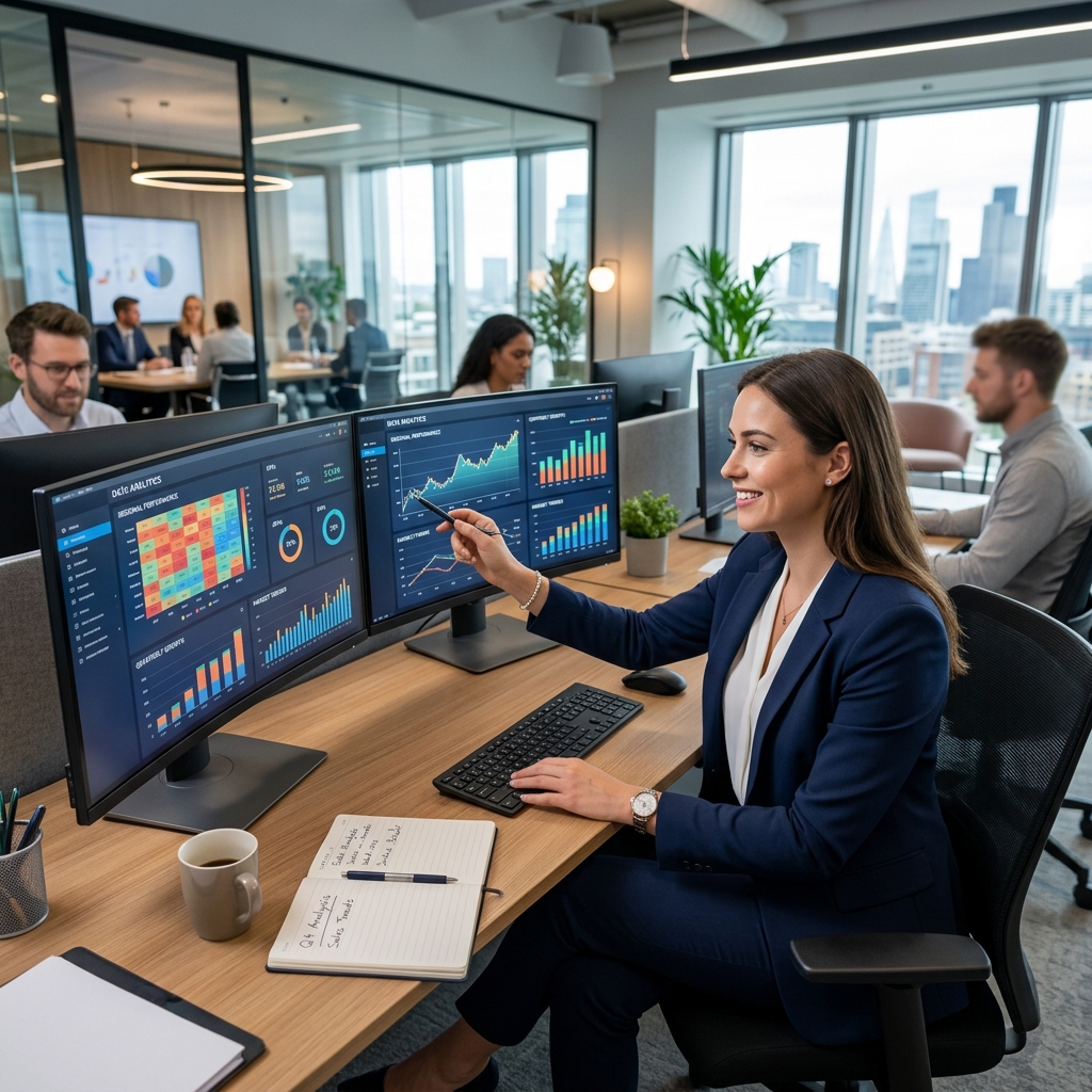 Profesionista analizando datos en oficina